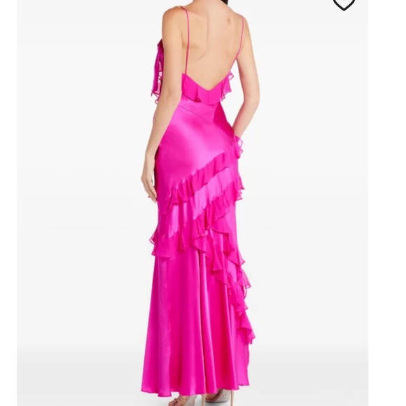 LoveShackFancy Rialto Dress Fuchsia Pink Ruffled Evening‎ Gown Size 4 - Picture 3 of 13
